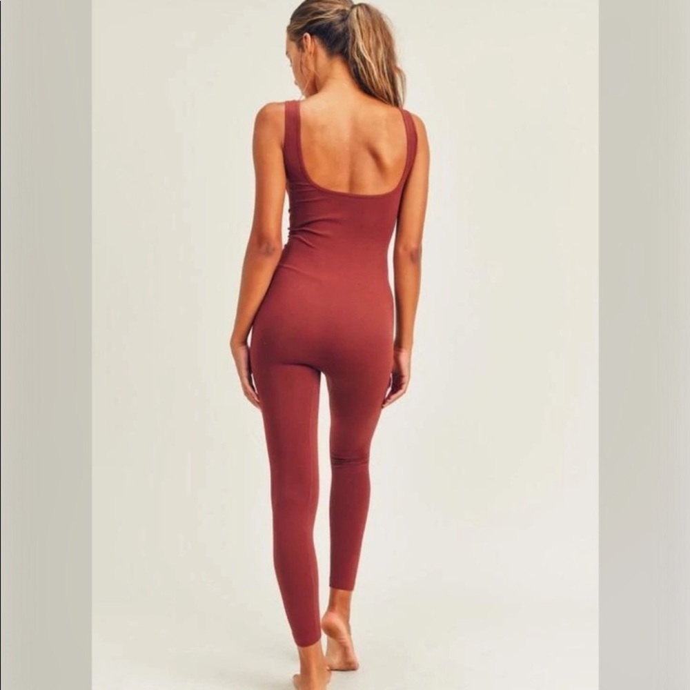 New Ribbed Jumpsuit Catsuit Bodysuit Spiced Red Apple - Picture 3 of 14